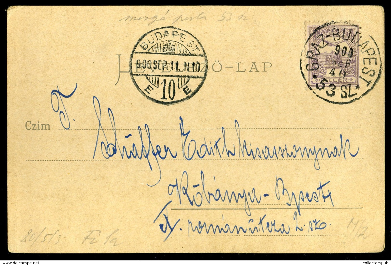 TATA 1900. Régi Képeslap , Mozgóposta - Oblitérés