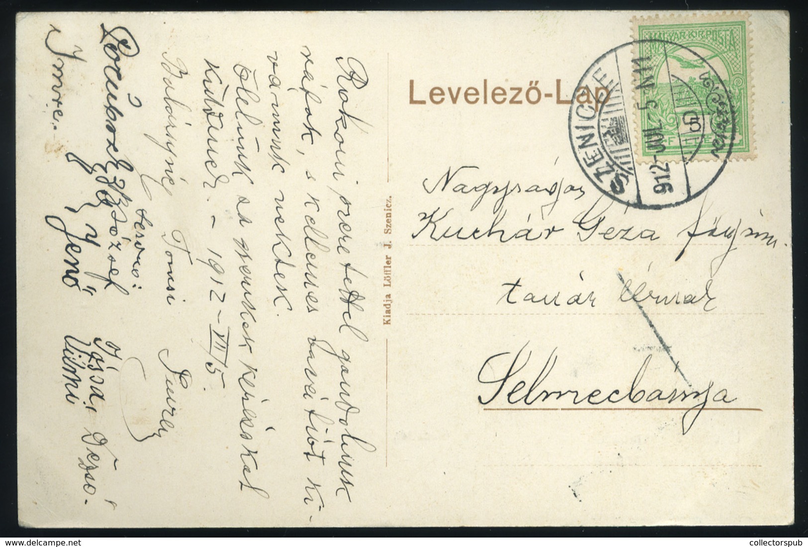 SZENIC 1912. Régi Képeslap - Hongrie