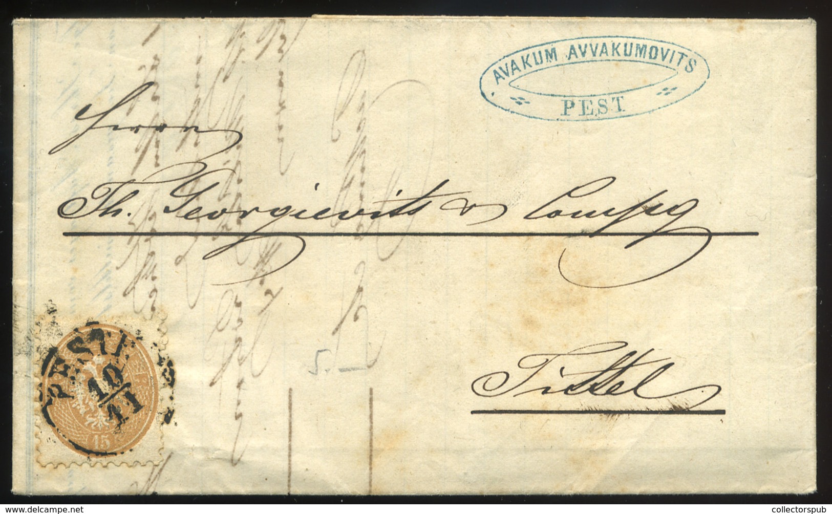 PEST 1865. Dekoratív Számla Levél Titelbe Küldve - Used Stamps