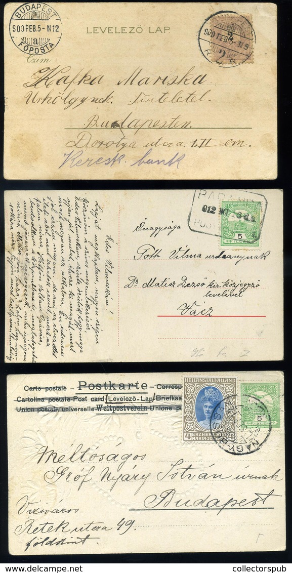 1900-13. 4db Képeslap, Postatörténeti érdekességekkel, Kék Bélyegzés, Postaügyn Stb. - Used Stamps