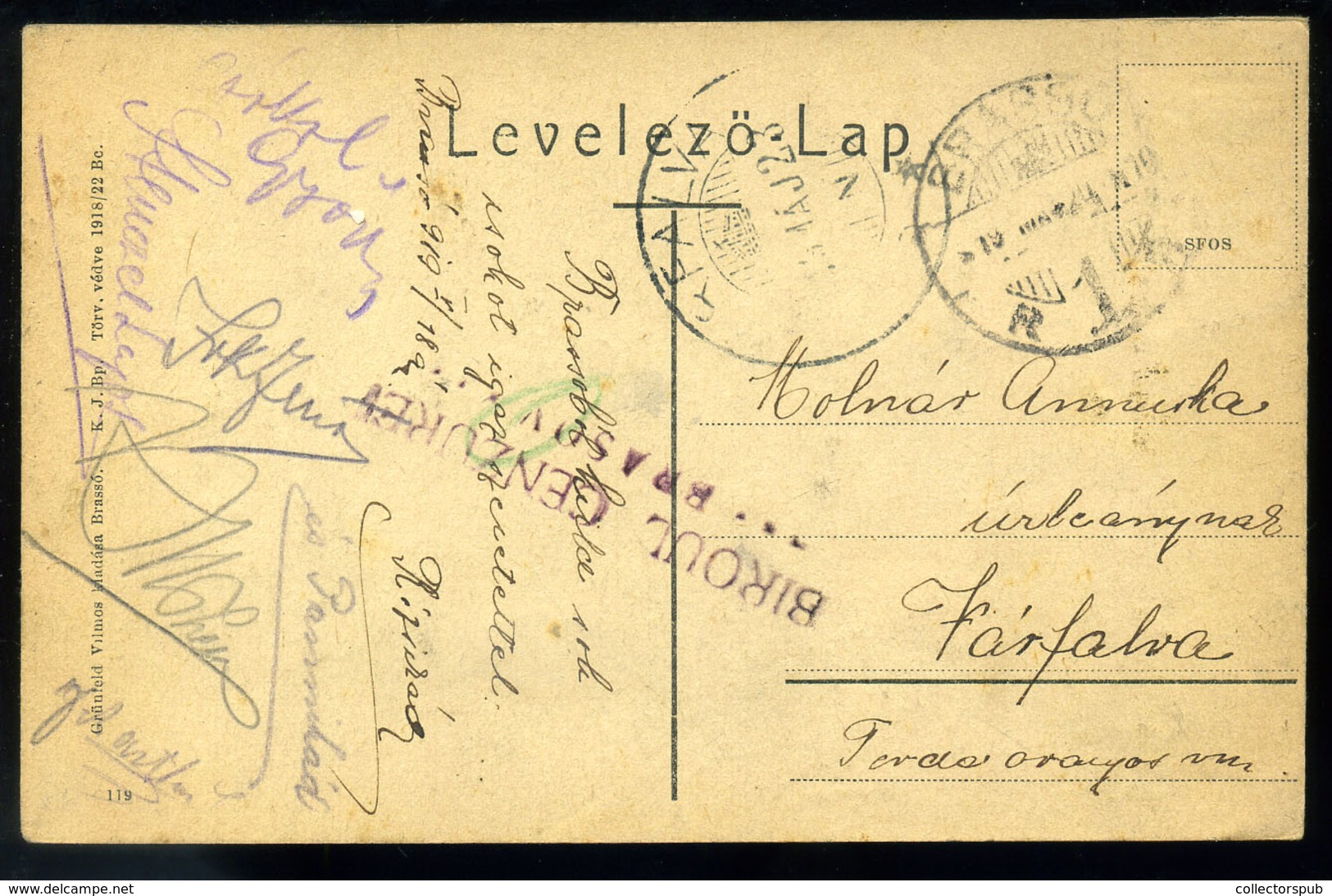 BRASSÓ 1919. Képeslap, Ritka Cenzúra Bélyegzéssel - Used Stamps