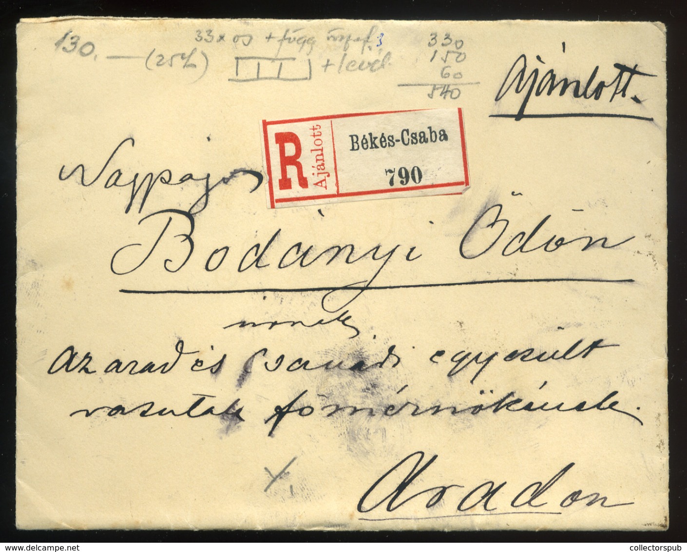 ÓKÍGYÓS 1893. Ajánlott Levél Aradra Küldve, Wenckheim Család - Used Stamps