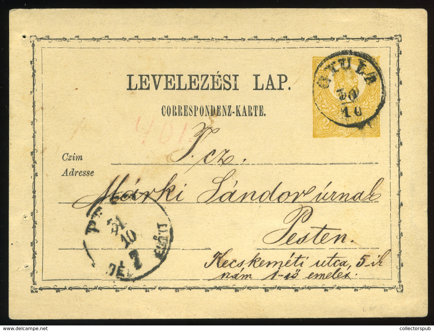 GYULA 1871. 2Kr-os Díjjegyes Levlap (élénk érdekes Színű Díjjegy) Pestre Küldve - Used Stamps