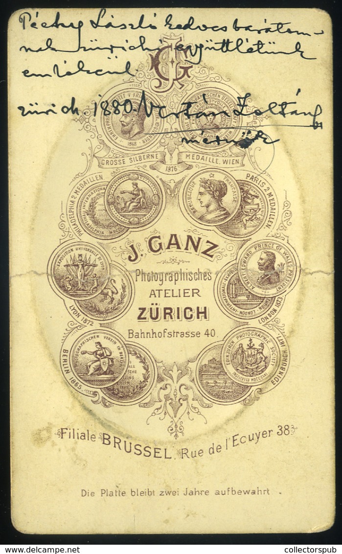 Zürrich 1880. Ganz : Vertán Zoltán, építész Mérnök (1857-1909) Dedikált Visit Fotó - Autres & Non Classés