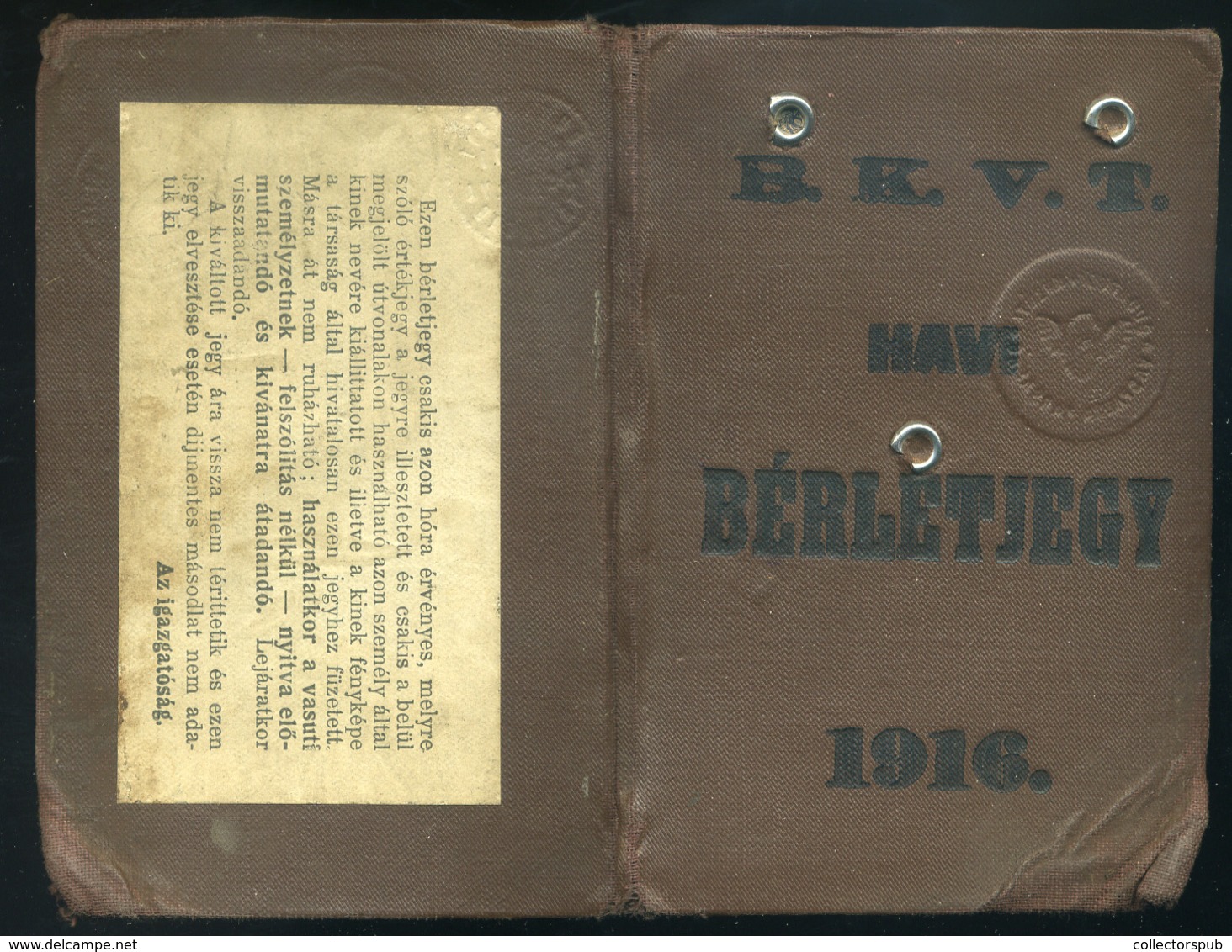 1916. B.K.V.T. Havi Fényképes Bérlet - Zonder Classificatie