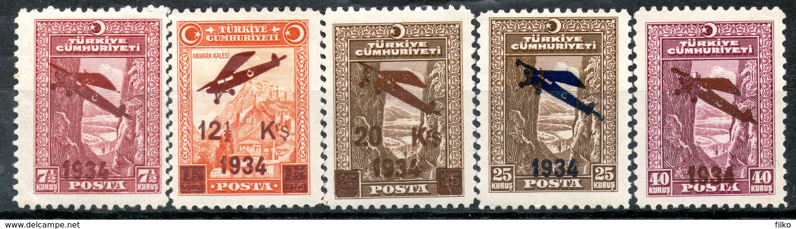 Turkey,1934,airmail Stamps,Mi#980/984,MNH * *,as Scan - Ungebraucht