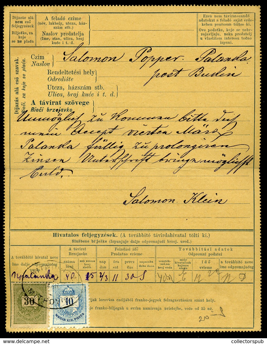 CALMA 1890. Kétnyelvű Díjjegyes Távirat Lap 30+10Kr Kiegészítéssel - Used Stamps