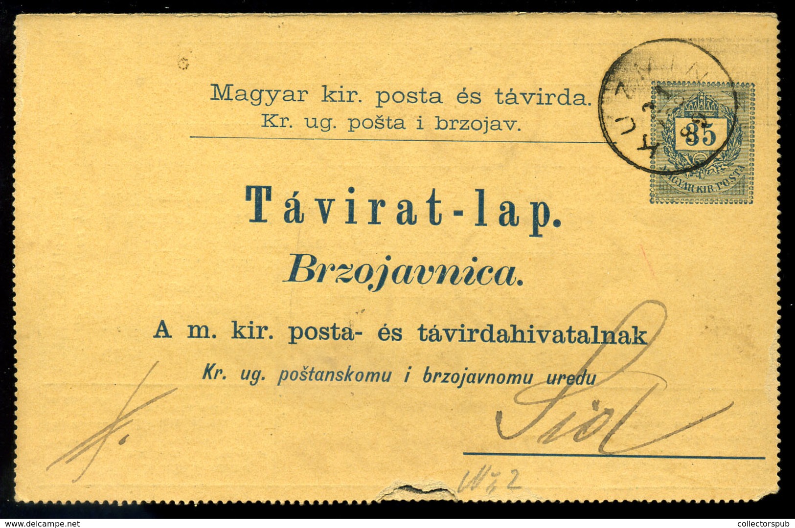 KUZMIN 1890. Kétnyelvű Díjjegyes Távirat Lap 12+2Kr Kiegészítéssel - Gebruikt