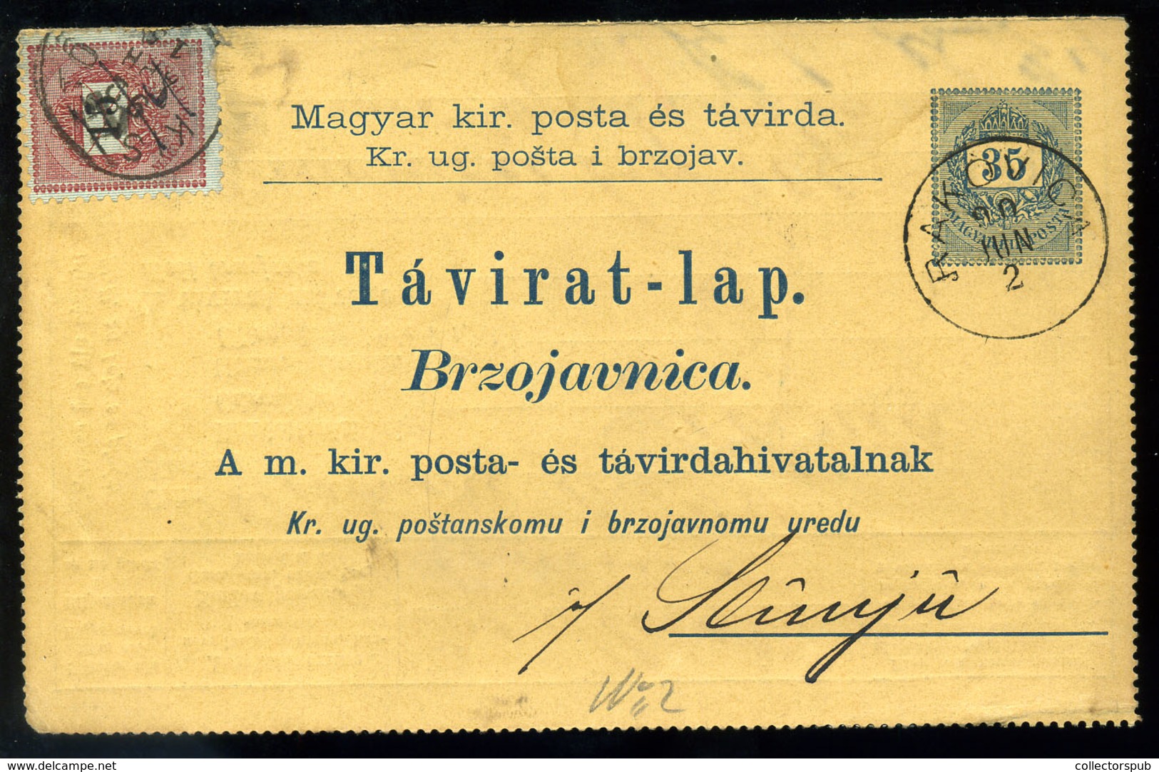 RAKOVICA 1890. Kétnyelvű Díjjegyes Távirat Lap 10+2*2Kr Kiegészítéssel + 8db 15Kr-ral, Azonos Tintával áthúzva, Megfejte - Used Stamps