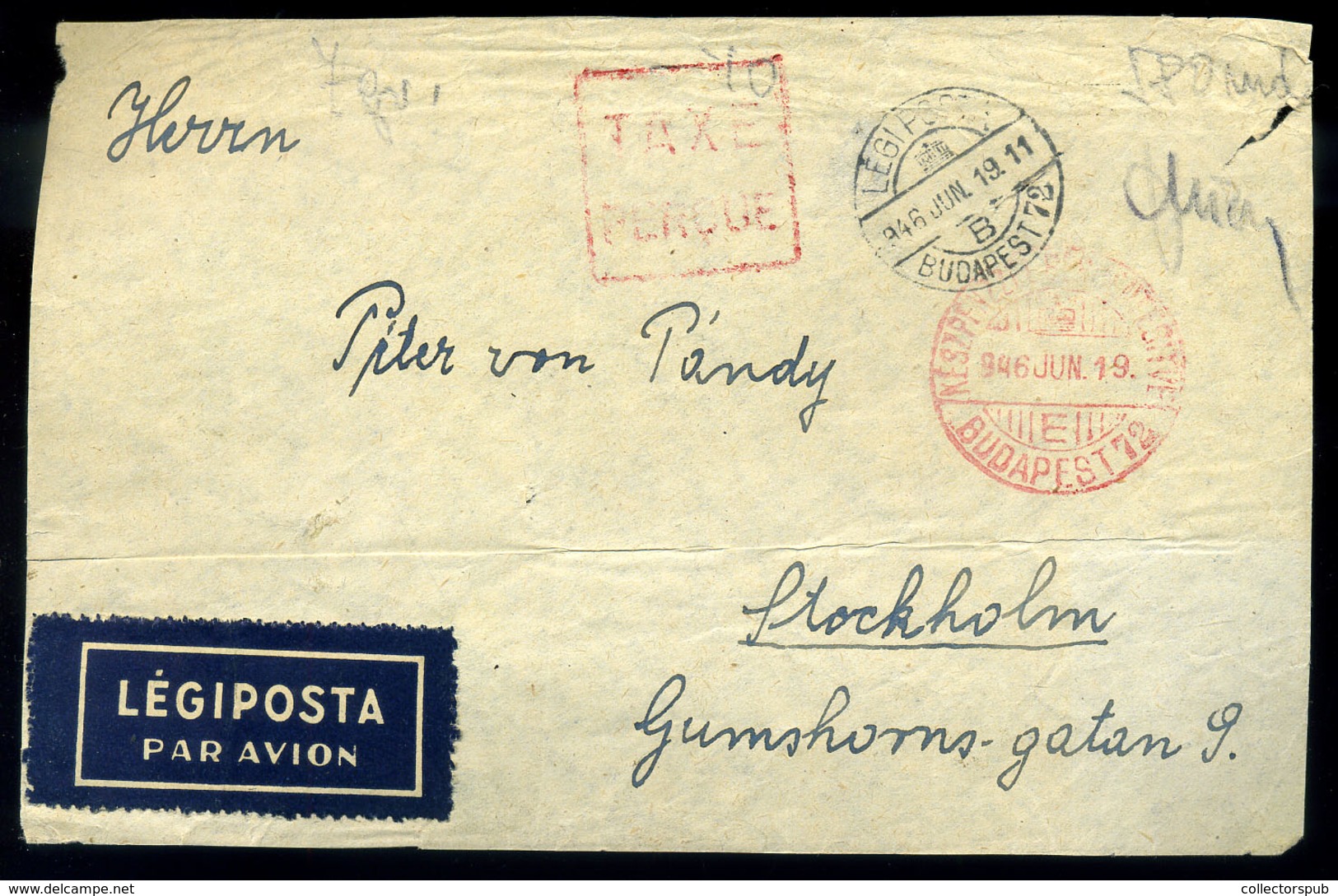 BUDAPEST 1946.01.19. Légi Levél Előlap, 580md Kp Bérmentesítéssel Stockholmba /EXTREMELY SCARCE DOCUMENT (but Only Front - Brieven En Documenten