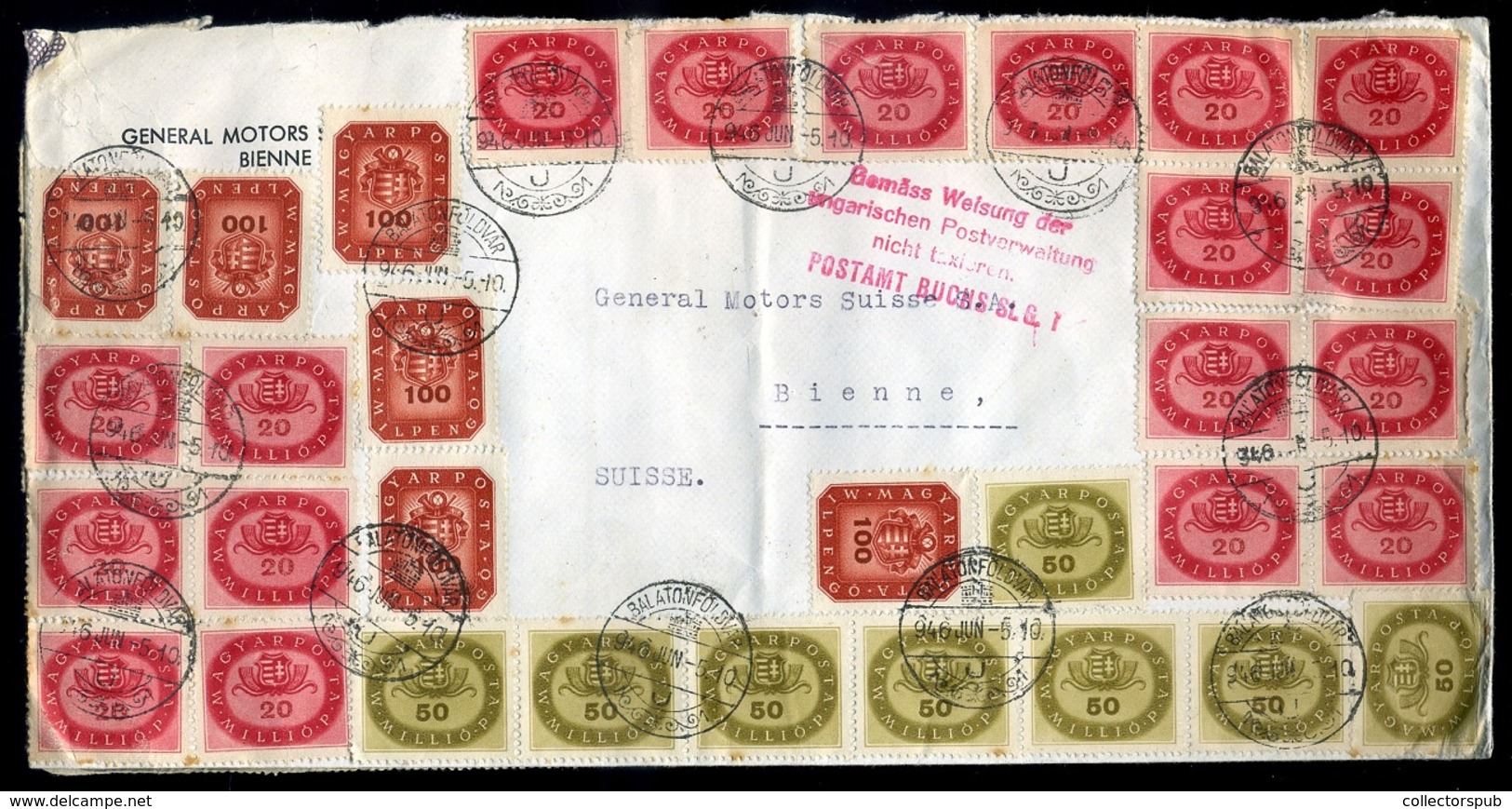 BALATONFÖLDVÁR 1946. Infla Levél 76 Db Bélyeggel Svájcba Küldve / Period18 To Switzerland 40g Cover 76 Stamps Balatonfol - Covers & Documents