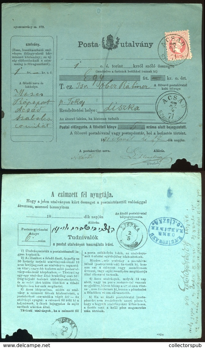 ACSÁD 1871. Postautalvány 5Kr-ral Liszkára Küldve, Héber Nyelvű Feljegyzéssel és Aláírással - Gebruikt