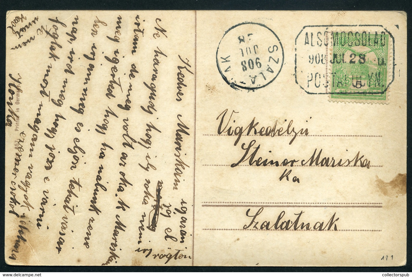 ALSÓMOCSOLÁD 1908. Képeslap, Postaügynökségi Bélyegzéssel - Gebruikt