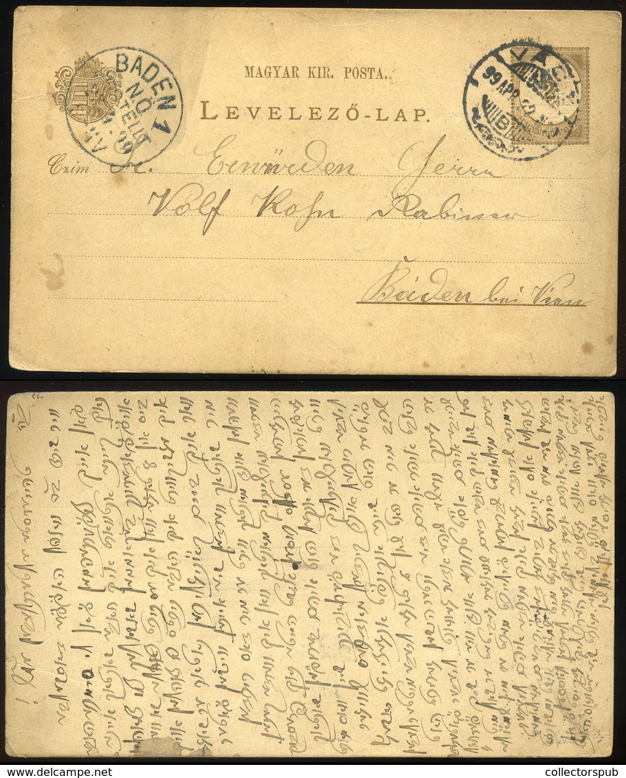 VÁC 1899. Díjjegyes Levlap, Héber Nyelvű írással Bécsbe Küldve - Gebruikt