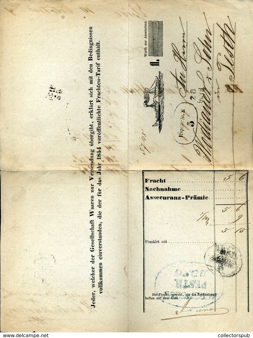1857 A DDSG Dunai Gőzhajózási Társaság Gyorsárú Fuvarlevele A Propeller Hajó Pecsétjével RRR!/ Bill Of Fright Of DDSG St - Gebruikt