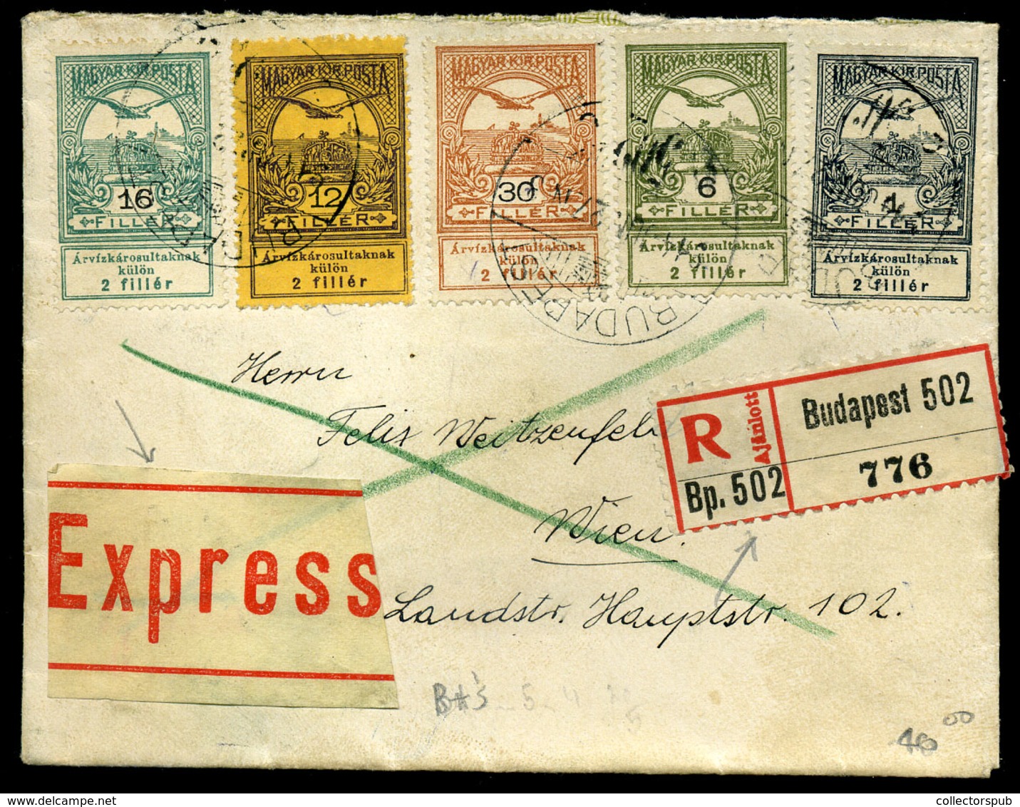 BUDAPEST 1914. Ajánlott-expressz Levél Árvíz Bélyegekkel Bécsbe Küldve - Gebruikt