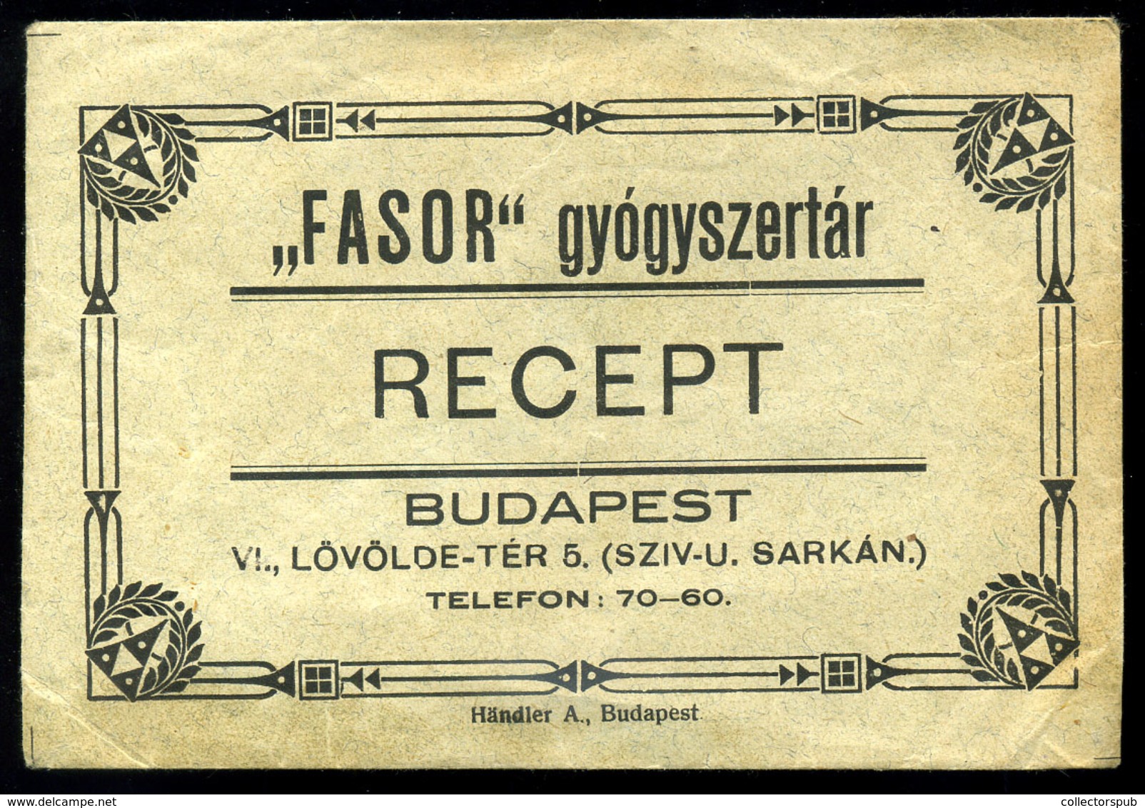 BUDAPEST Fasor Gyógyszertár, Recept Boríték - Zonder Classificatie