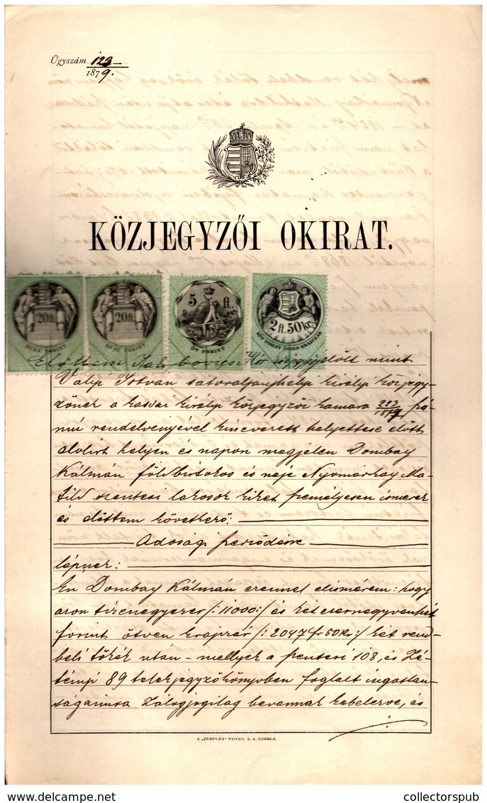 SÁTORALJAÚJHELY 1879. Közjegyzői Okirat , Dekoratív Komplett Dokumentum - Brieven En Documenten