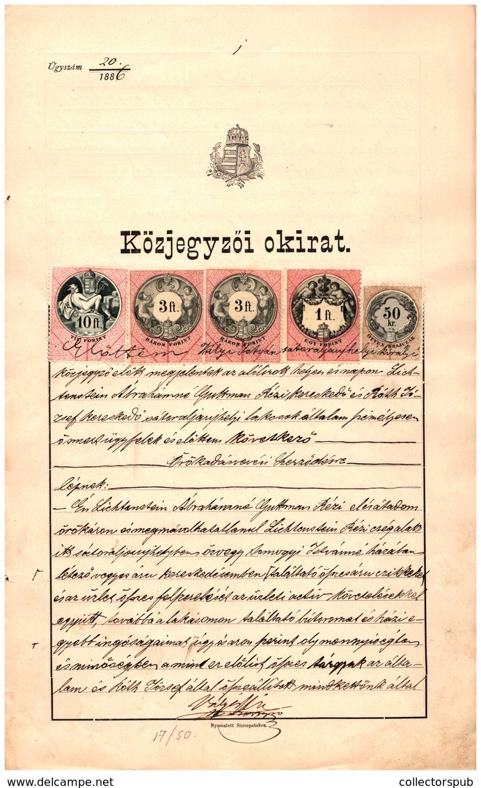 SÁTORALJAÚJHELY 1886. Közjegyzői Okirat , Dekoratív Komplett Dokumentum - Brieven En Documenten