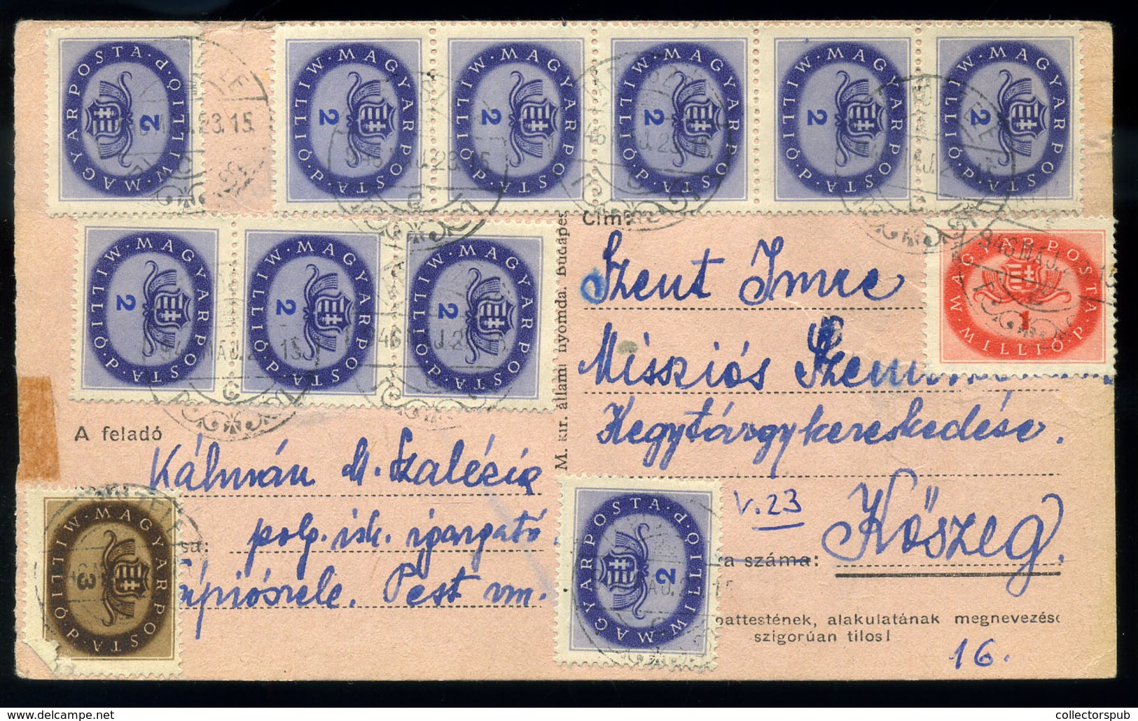 TÁPIÓSZELE 1946. Dekoratív Infla Levlap Kőszegre / Period16 Domestic Postcard 12 Stamps Tapioszele To Koszeg - Covers & Documents