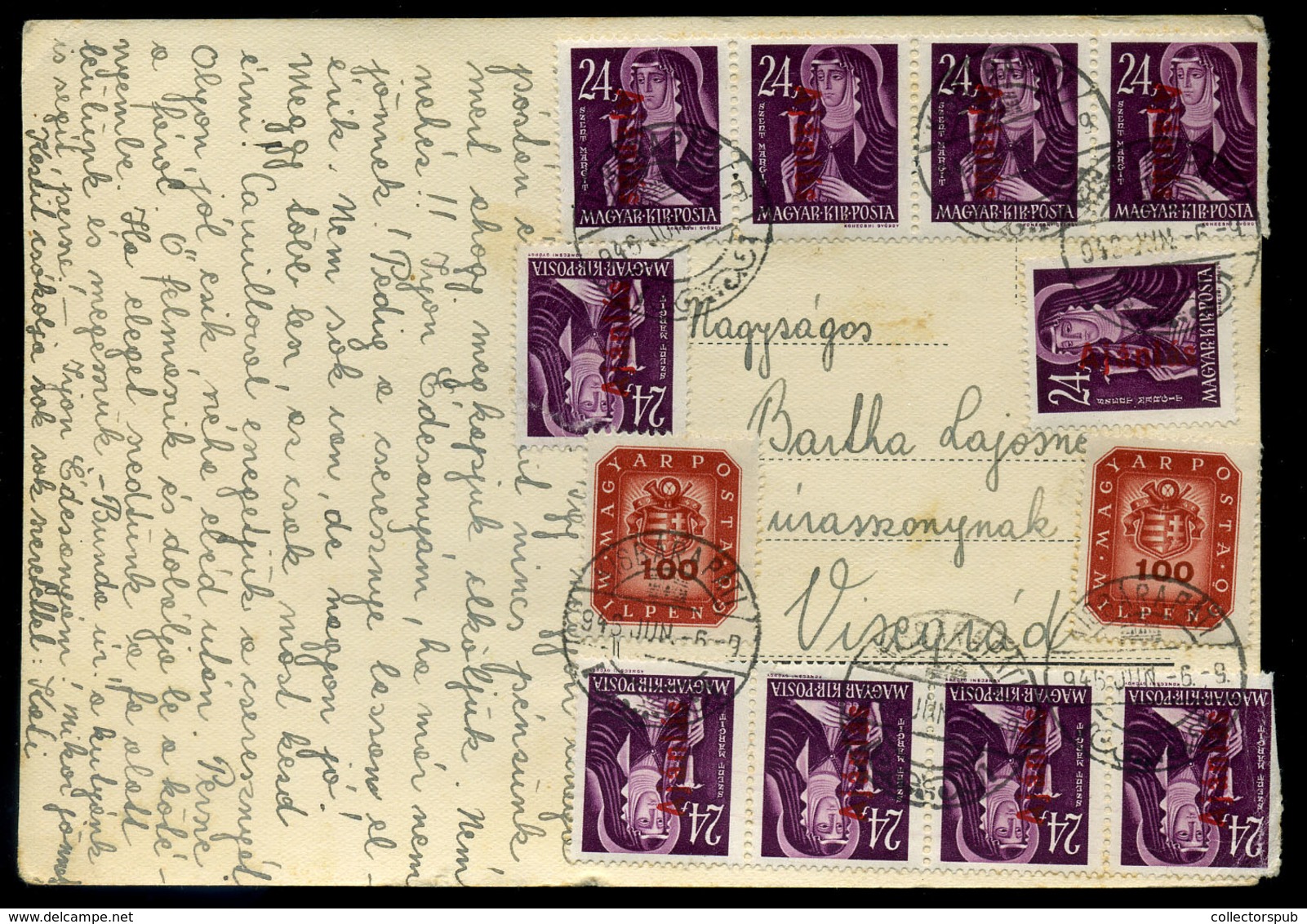 KISBÁRAPÁTI 1946. Infla Levlap Visegrádra Küldve /period18 Domestic Postcard 12 Stamps Kisbarapati To Visegrad - Brieven En Documenten