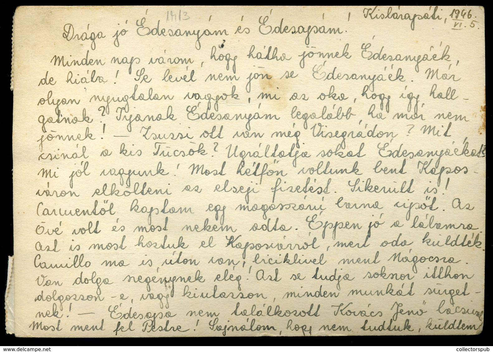KISBÁRAPÁTI 1946. Infla Levlap Visegrádra Küldve /period18 Domestic Postcard 12 Stamps Kisbarapati To Visegrad - Lettres & Documents