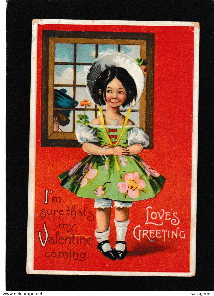 Ellen Clapsaddle - Pretty Young Girl"My Valentine Coming" 1913 Antique Postcard - Clapsaddle