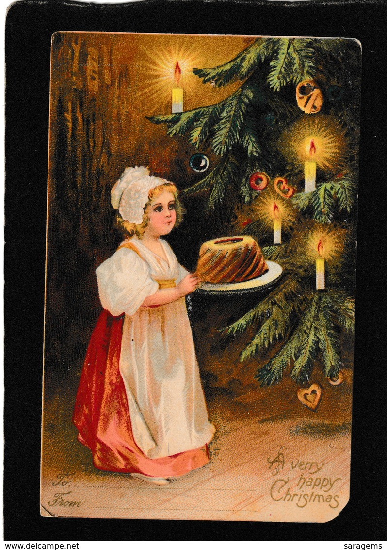 Ellen Clapsaddle - Pretty Young Girl "To/From A Very Happy Christmas" 1906 Antique Postcard - Clapsaddle