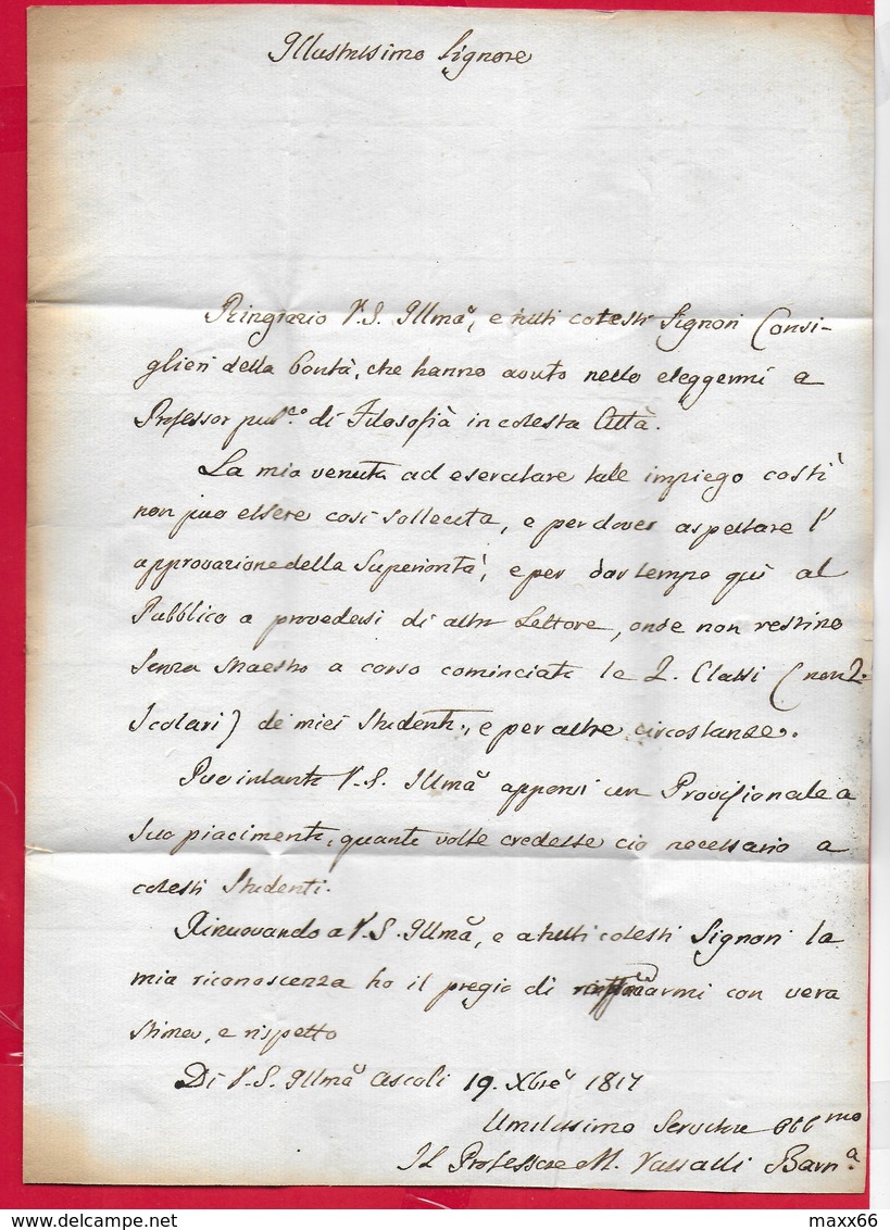 PREFILATELICA - PONTIFICIO - 1817 - Lettera Con Testo ASCOLI TREVI - Bollo Postale E Datario - 1. ...-1850 Prefilatelia