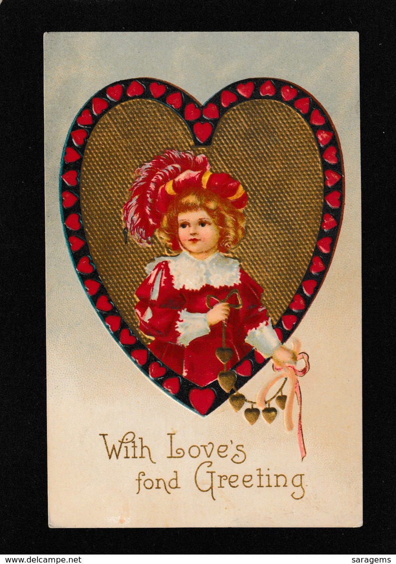 Ellen Clappsaddle - Pretty Young Girl "With Love's Fond Greeting" - Antique Postcard - Clapsaddle