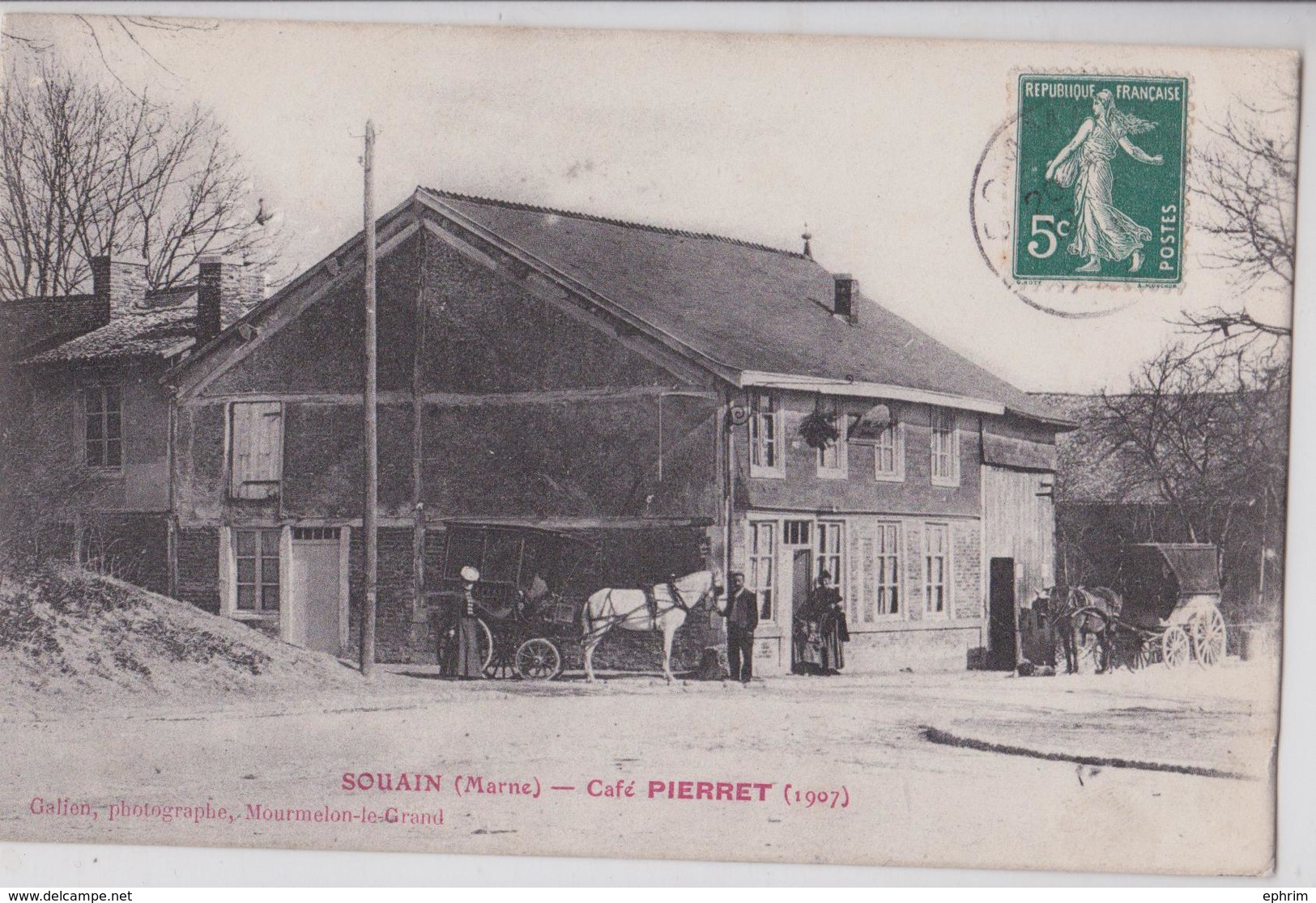 SOUAIN (Marne) - Café Pierret 1907 - Attelage De Cheval - Autres & Non Classés