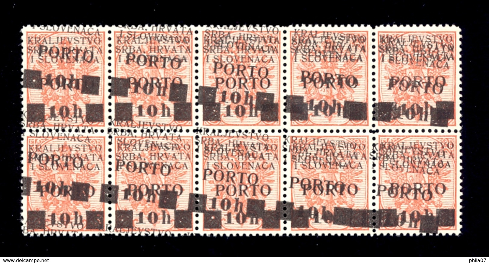 Bosnia And Herzegovina SHS - Mi.No. 16 In Block Of 10 With Double Overprint, Very Attractive. - Bosnie-Herzegovine