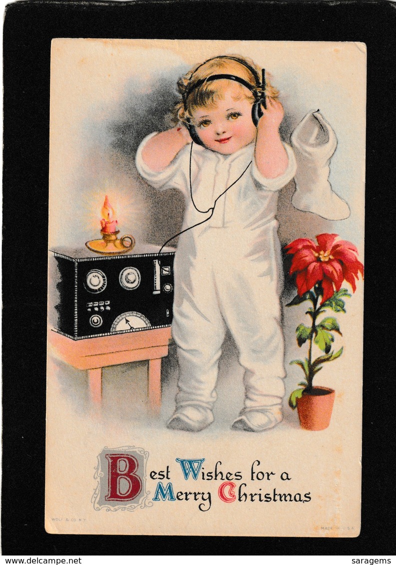 Ellen Clappsaddle - Cute Young Boy With Radio Transmitter - Wolf Antique Postcard - Clapsaddle