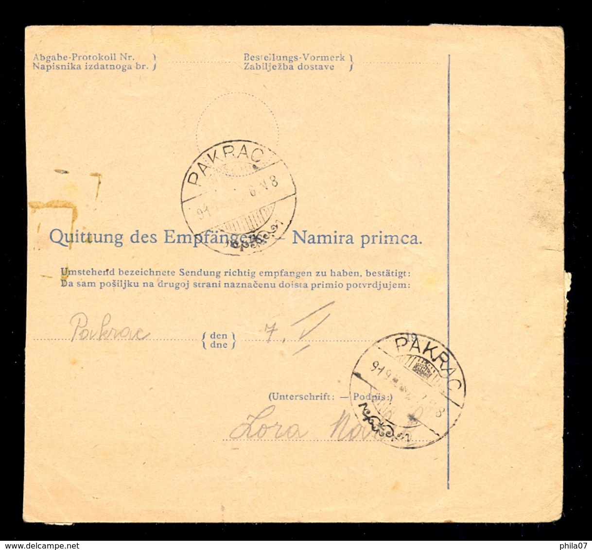 Bosnia And Herzegovina SHS - Parcel Card Sent From Postal Agency Bosanska Blatnica Via Teslić To Pakrac, Rare Cancel Of - Bosnia And Herzegovina