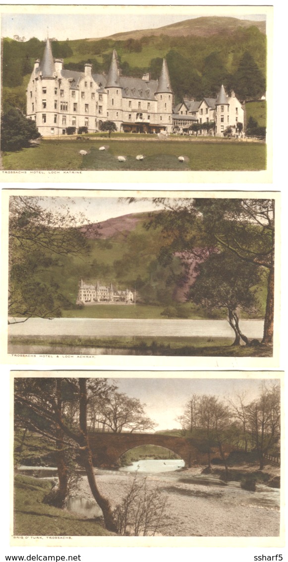 Trossachs 3 Colour Postcards Brig O'turk, Hotel And Loch Achray, Loch Katrine 1920? - Perthshire