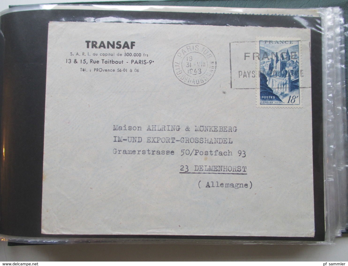 Frankreich Belegealbum 68 Stk. 1948 - 80er einige Einschreiben und auch Luftpost viel Bedarf! viel 1950 / 60er Jahre!