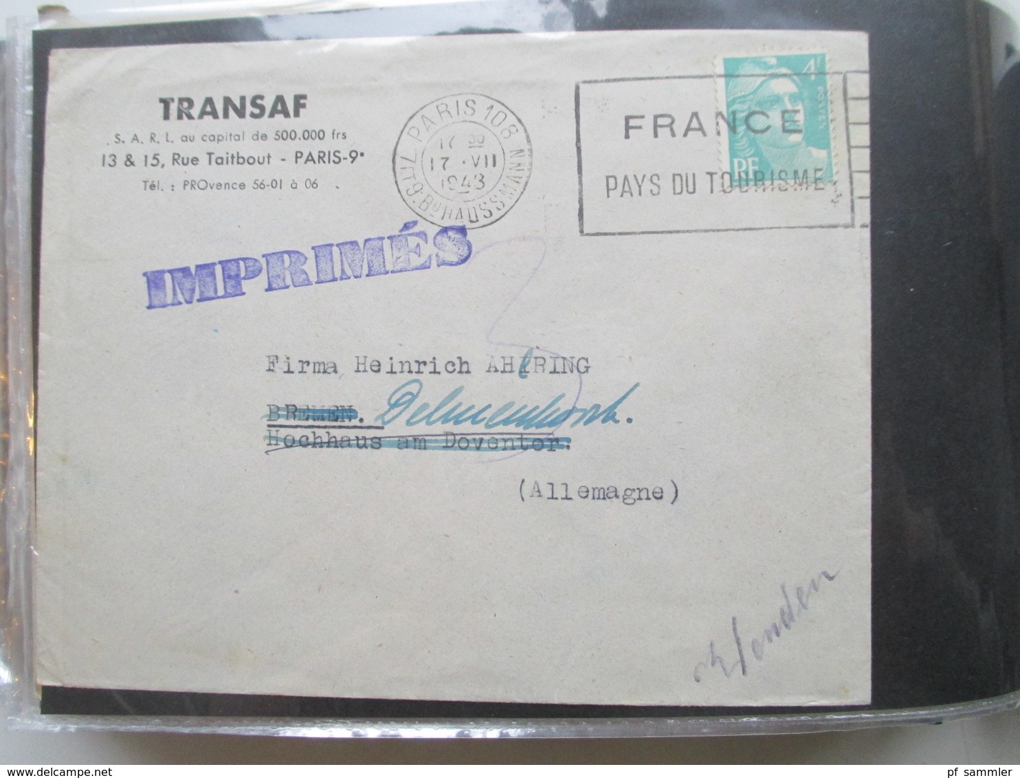 Frankreich Belegealbum 68 Stk. 1948 - 80er einige Einschreiben und auch Luftpost viel Bedarf! viel 1950 / 60er Jahre!