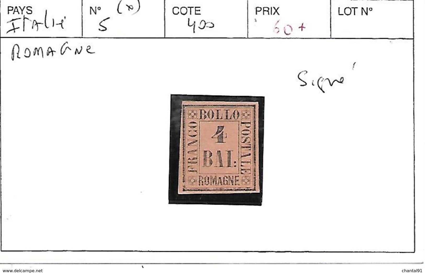 ITALIE ROMAGNE N° 5  (*)  SIGNE - Romagne