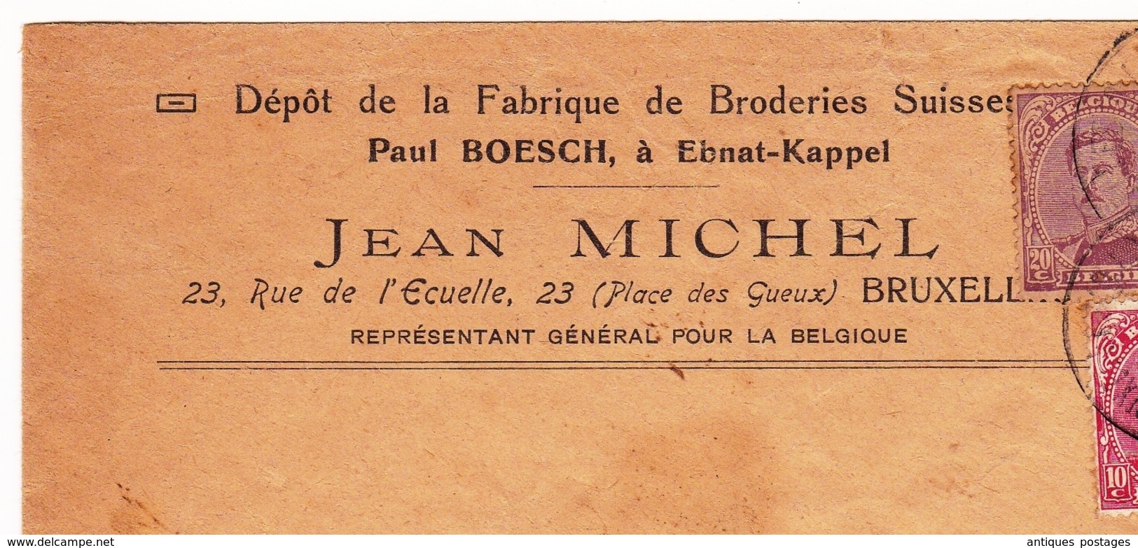 Lettre Bruxelles Jean Michel Fabrique Broderie Suisse Zurich Schweizersche Textil Industrie Timbres Albert Ier - 1915-1920 Alberto I