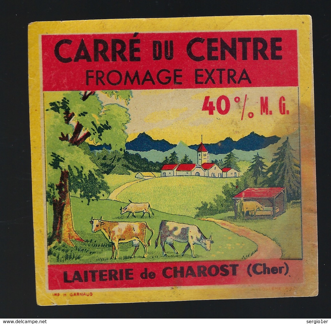 Etiquette Fromage  Carré Du Centre 40%mg Laiterie De Charost Cher " Vaches" - Cheese