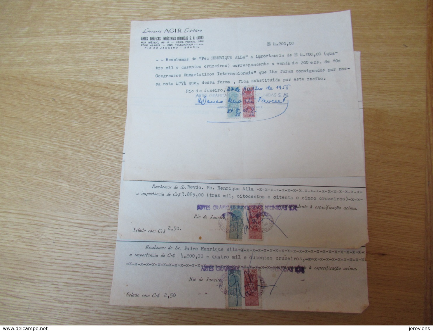 Rio De Janeiro Bresil Timbre Fiscaux Sur Factures Livraria AGIR 1955 - Portomarken