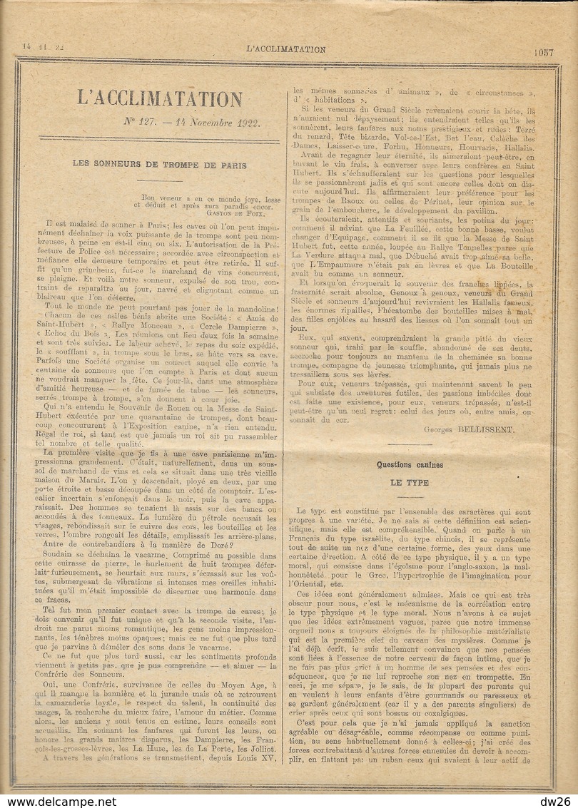 Journal Bi-hebdomadaire Des éleveurs - L'Acclimatation N° 127 Du 14 Novembre 1922 - Autres & Non Classés