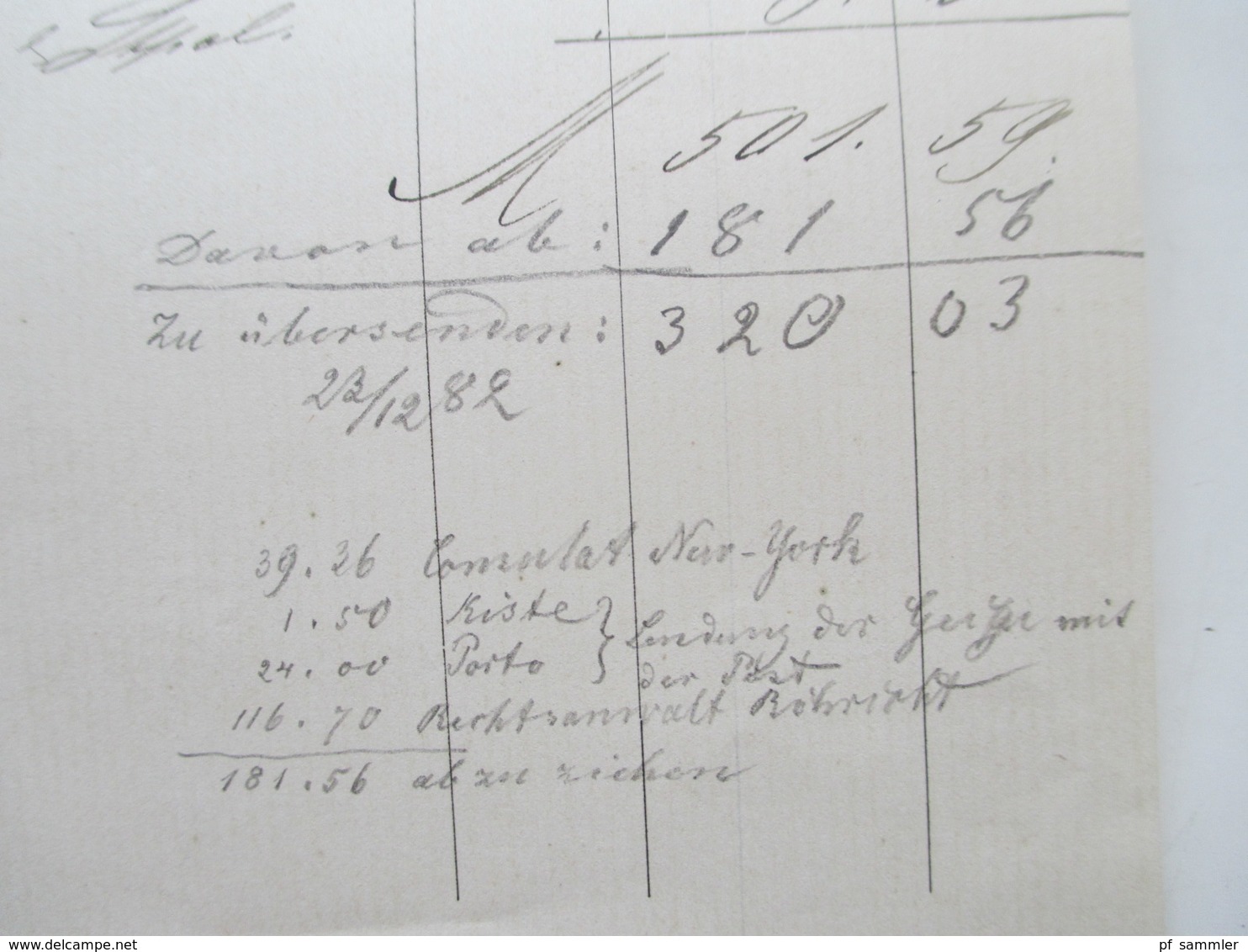 1882 - 93 Württemberg Stuttgart - New York Bank Belege / Nota / Stempelmarken + Post Einlieferungsscheine nach New York