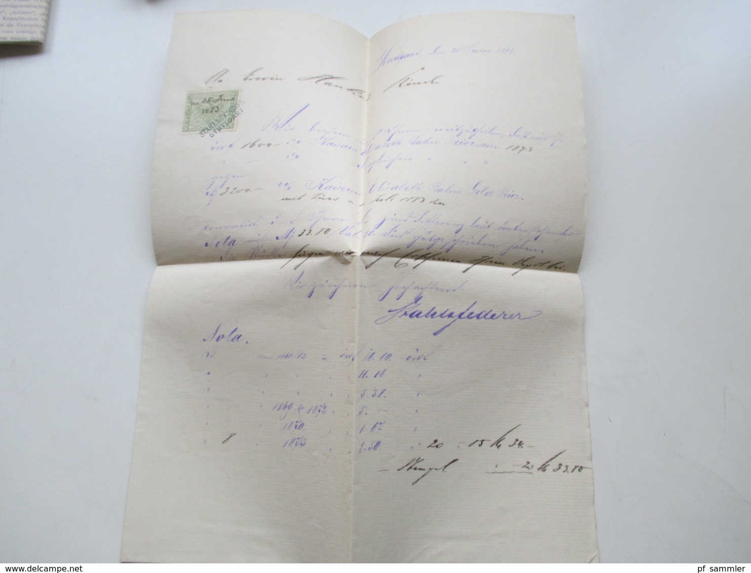 1882 - 93 Württemberg Stuttgart - New York Bank Belege / Nota / Stempelmarken + Post Einlieferungsscheine nach New York