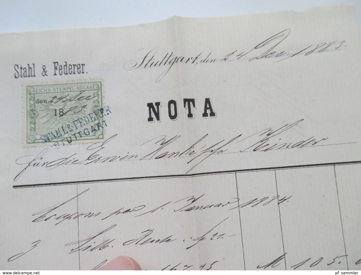 1882 - 93 Württemberg Stuttgart - New York Bank Belege / Nota / Stempelmarken + Post Einlieferungsscheine nach New York