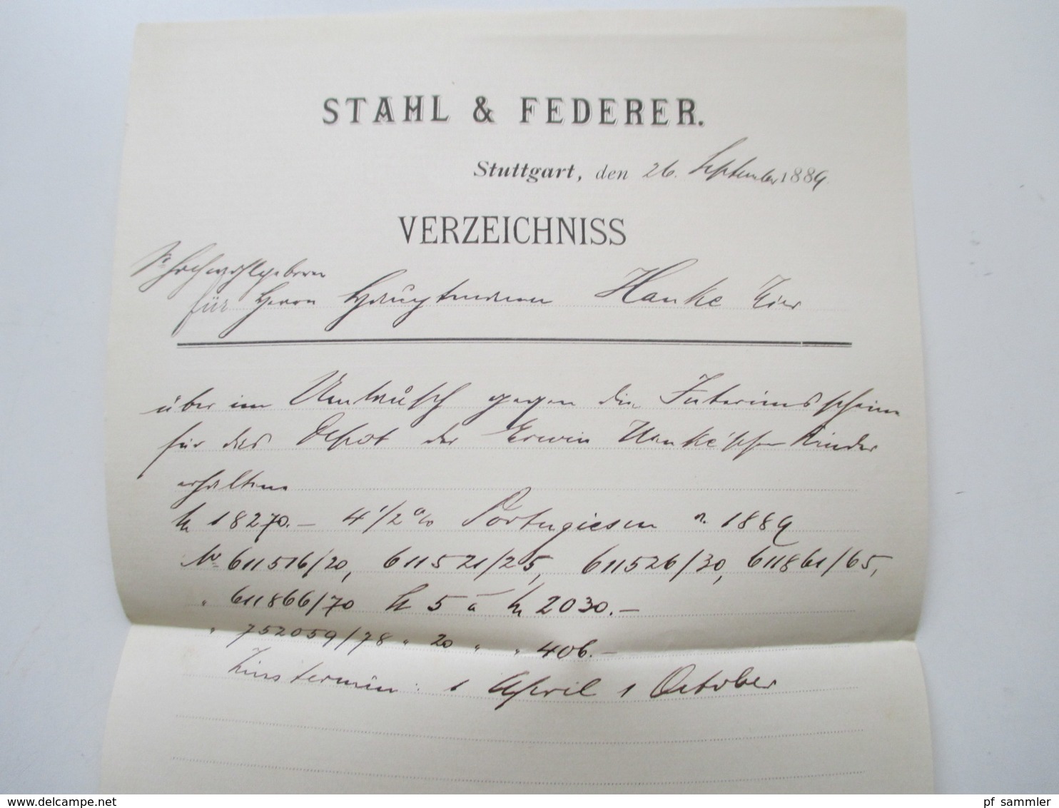 1882 - 93 Württemberg Stuttgart - New York Bank Belege / Nota / Stempelmarken + Post Einlieferungsscheine nach New York