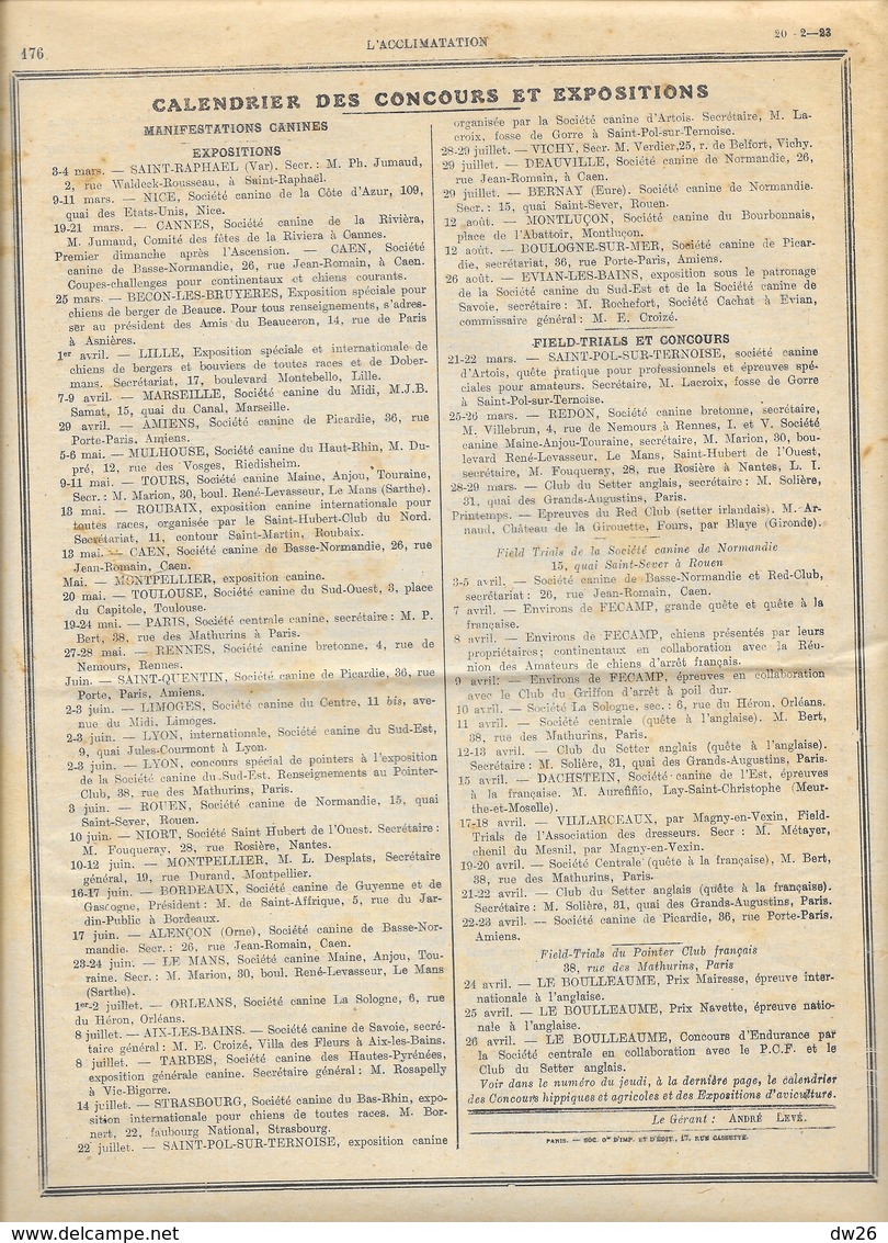 Journal Bi-hebdomadaire Des éleveurs - L'Acclimatation N° 22 Du 20 Février 1923 - Andere & Zonder Classificatie