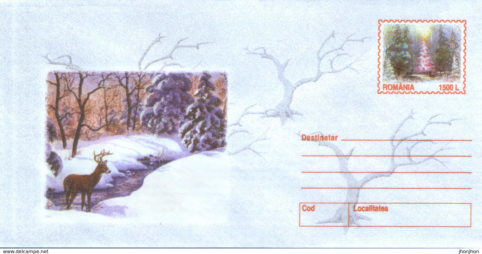 Romania - Postal Stationery Cover Unused 1999(035) - Winter Landscape - Stag And Deer - Ganzsachen