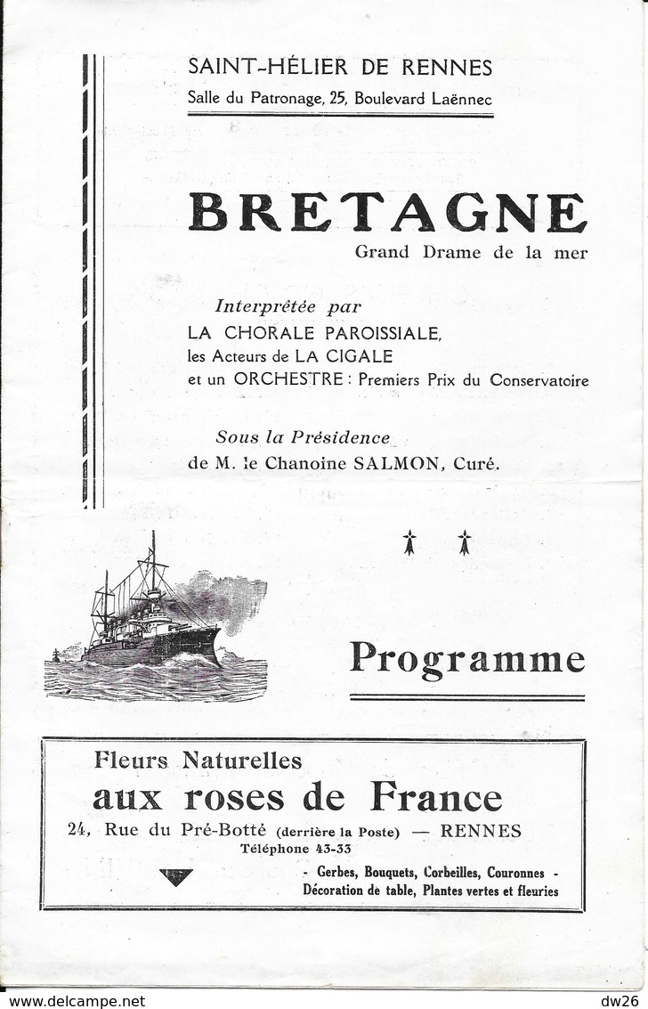 Programme: Bretagne, Grand Drame De La Mer Par La Chorale Paroissiale De St Saint-Hélier De Rennes - Programas