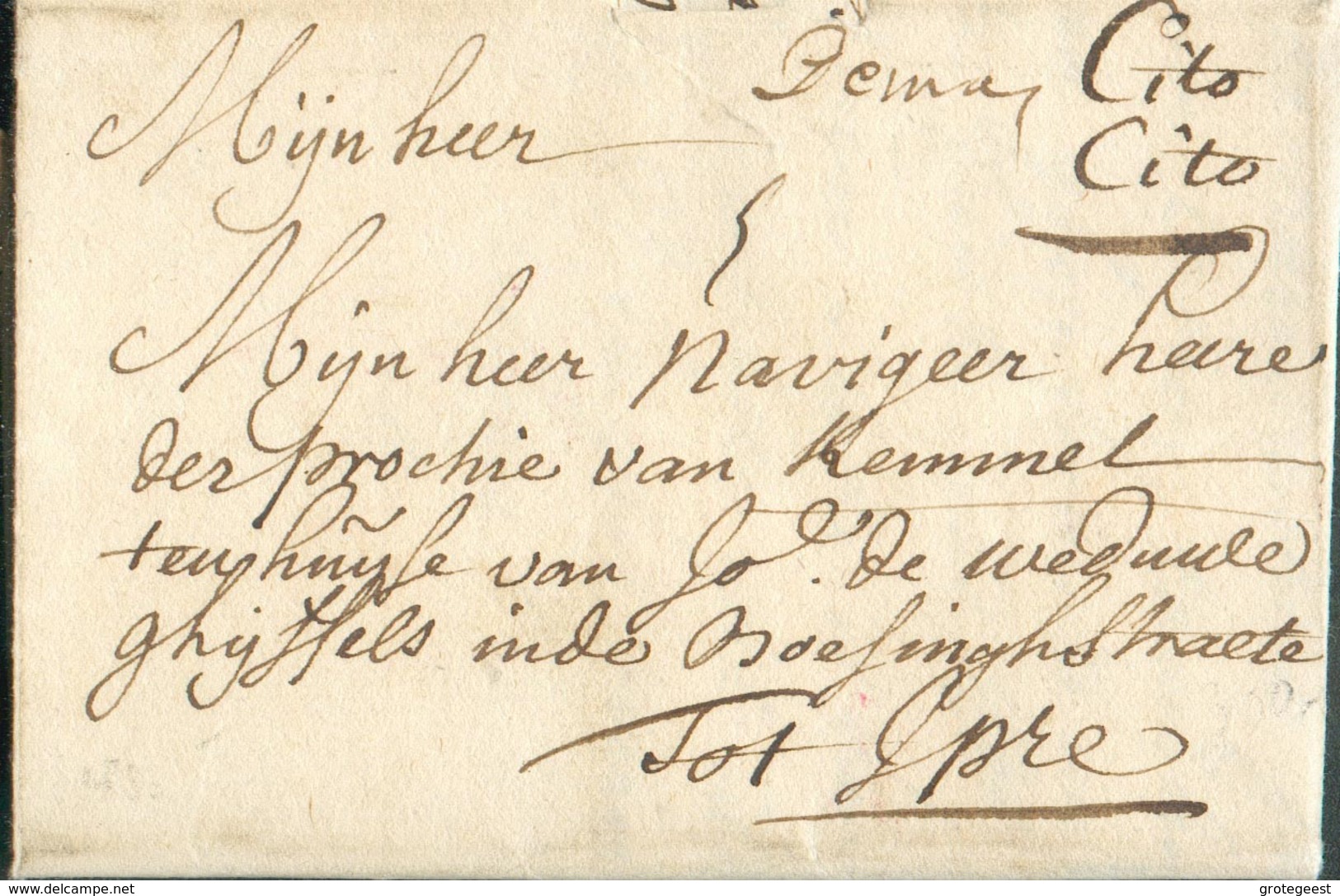 LAC (manuscrit) Demal (Malines Mechelen) En 1735 + Man. 'Cito Cito' (Exprès) Vers Ypres; Port Dû : 3.  Belle Fraîcheur. - 1714-1794 (Pays-Bas Autrichiens)